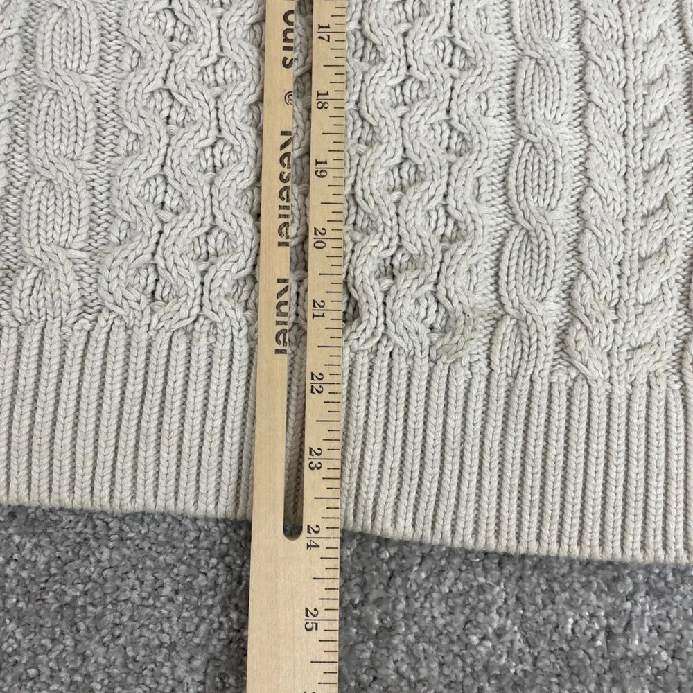 LL Bean Sweater Mens Medium Fisherman Cable Knit Cream Knot Button Mock Neck